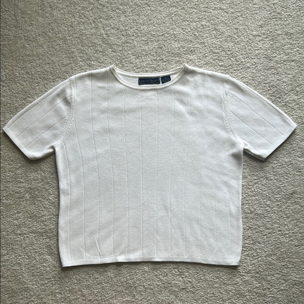 Laura Scott Off-White Textured Short Sleeve Top